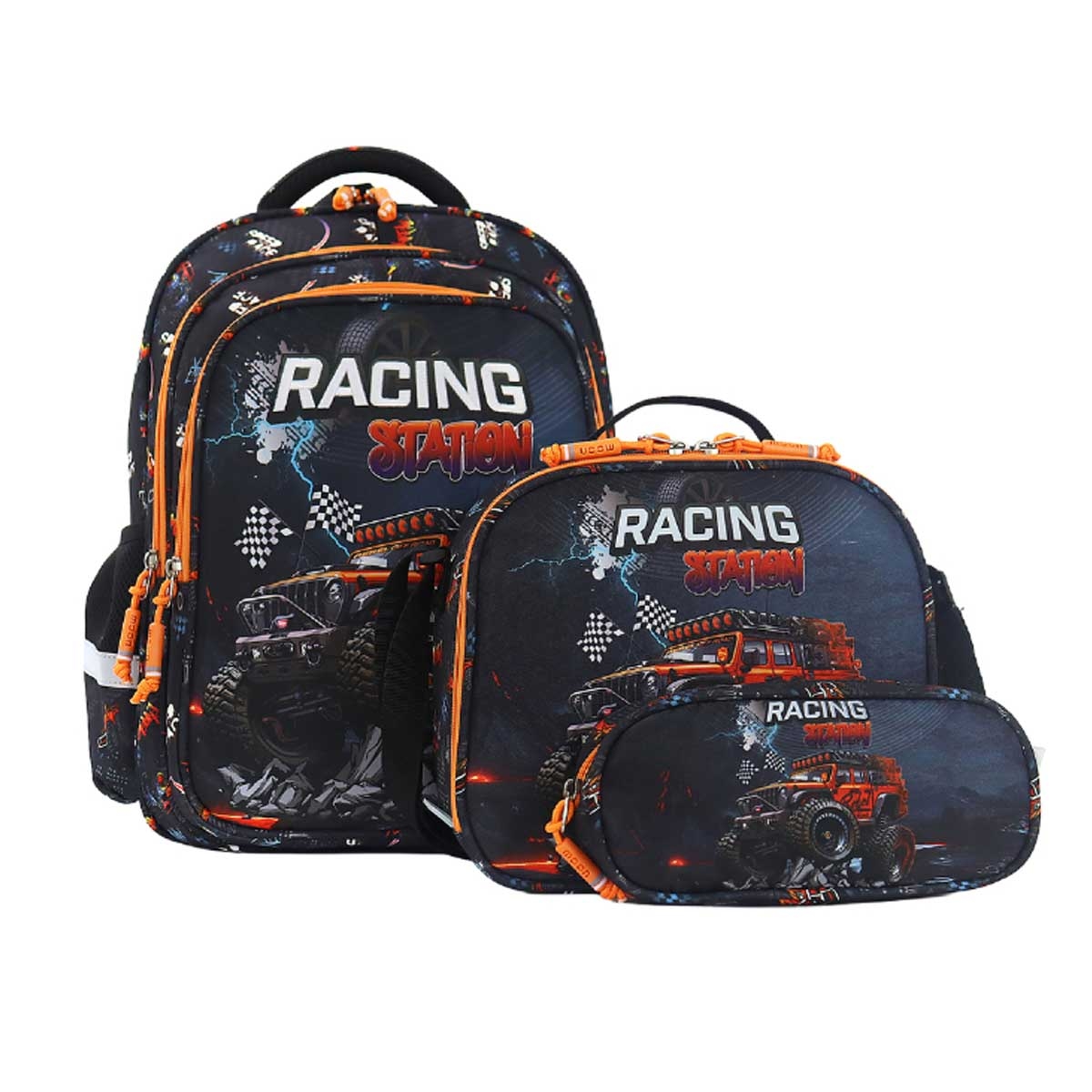 Moon 16" Racing Car 3-in-1 Backpack + Lunch Bag + Pencil Case Set