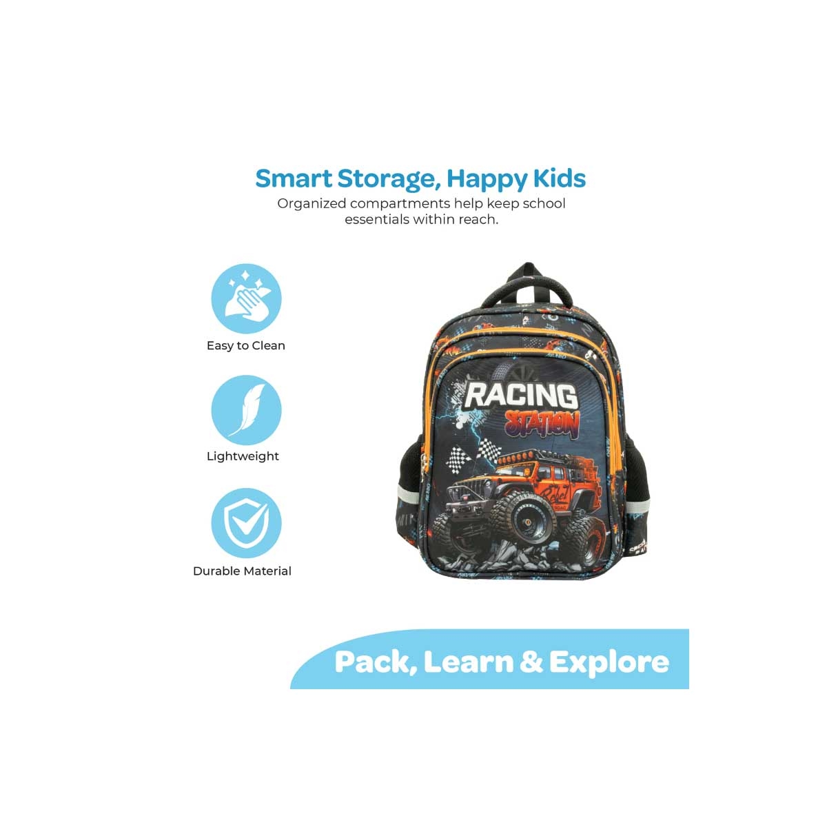 Moon 16" Racing Car 3-in-1 Backpack + Lunch Bag + Pencil Case Set