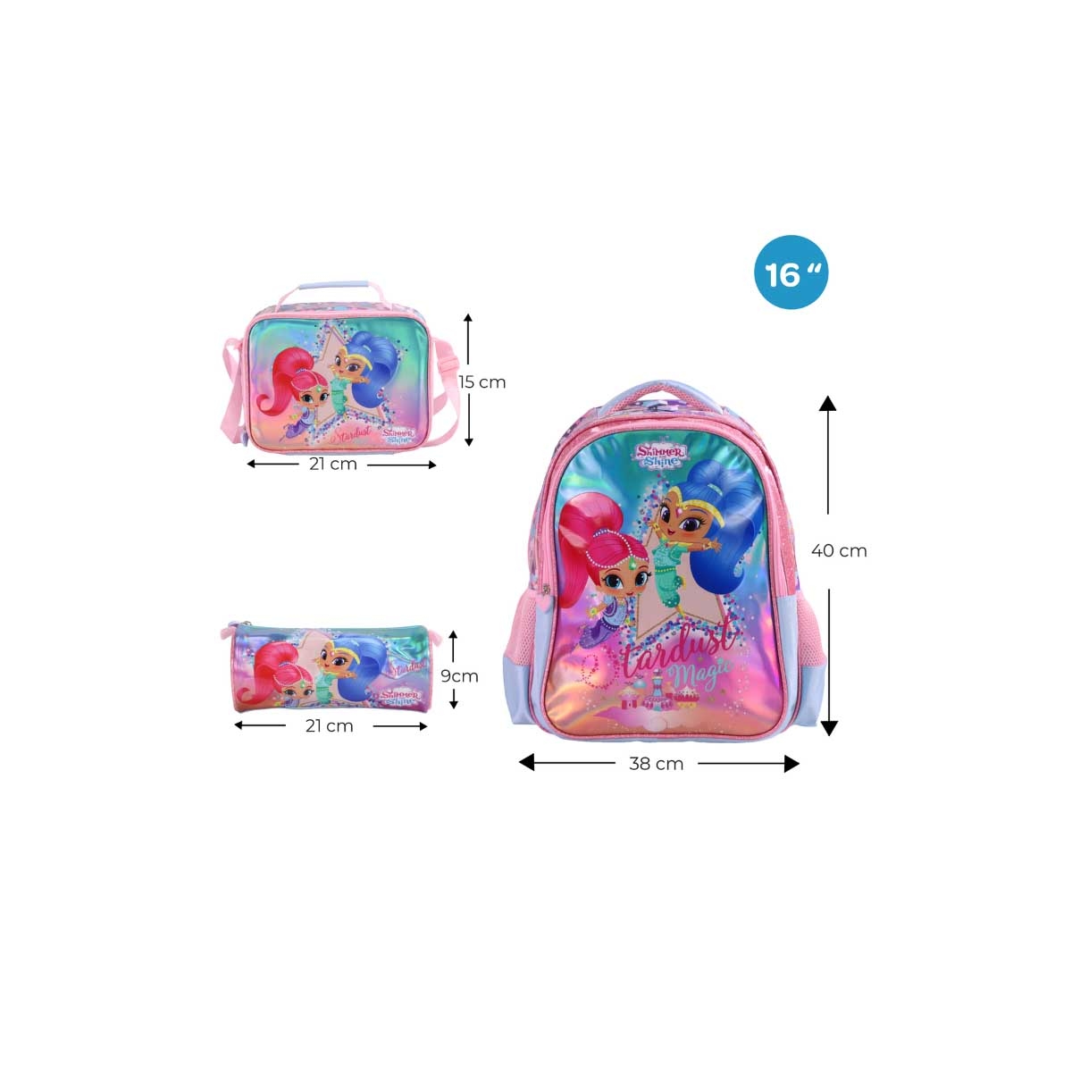 Moon 16" Shimmer & Shine 3-in-1 Backpack + Lunch Bag + Pencil Case Set