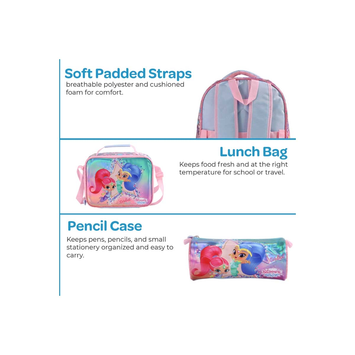 Moon 16" Shimmer & Shine 3-in-1 Backpack + Lunch Bag + Pencil Case Set