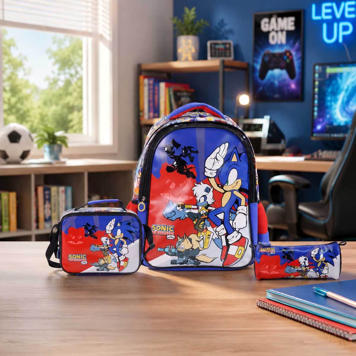 Moon 16" Sonic the Hedgehog 3-in-1 Backpack + Lunch Bag + Pencil Case Set