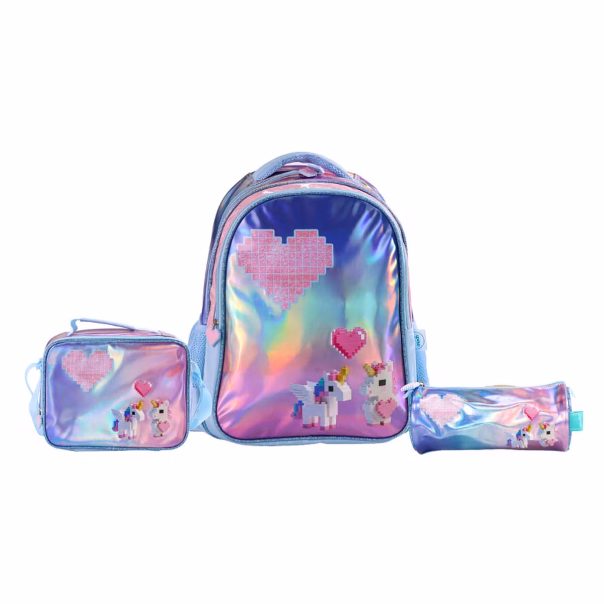 Moon 16" Unicorn Pink & Blue 3-in-1 Backpack + Lunch Bag + Pencil Case Set