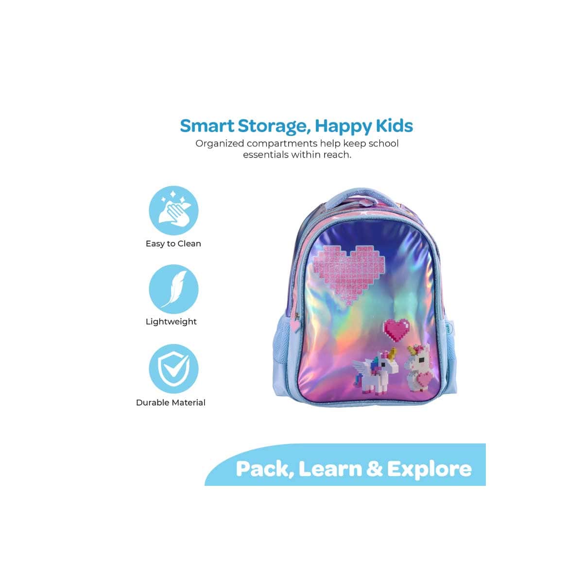 Moon 16" Unicorn Pink & Blue 3-in-1 Backpack + Lunch Bag + Pencil Case Set