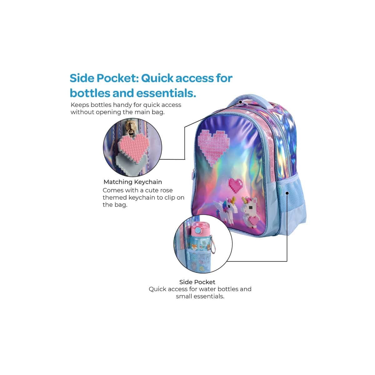 Moon 16" Unicorn Pink & Blue 3-in-1 Backpack + Lunch Bag + Pencil Case Set