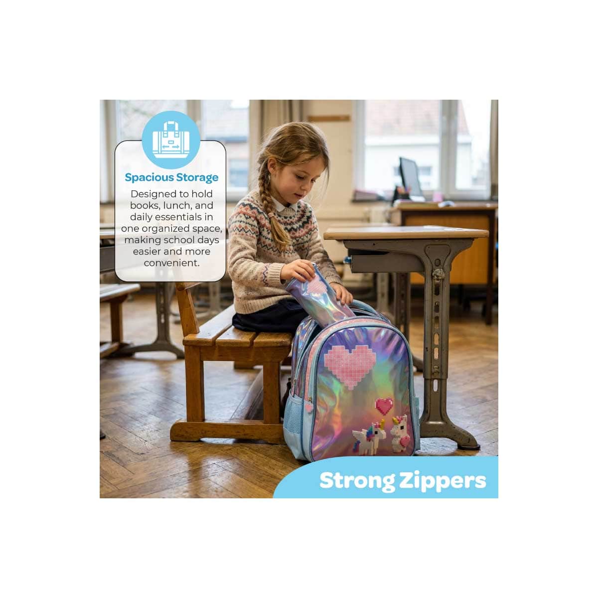 Moon 16" Unicorn Pink & Blue 3-in-1 Backpack + Lunch Bag + Pencil Case Set