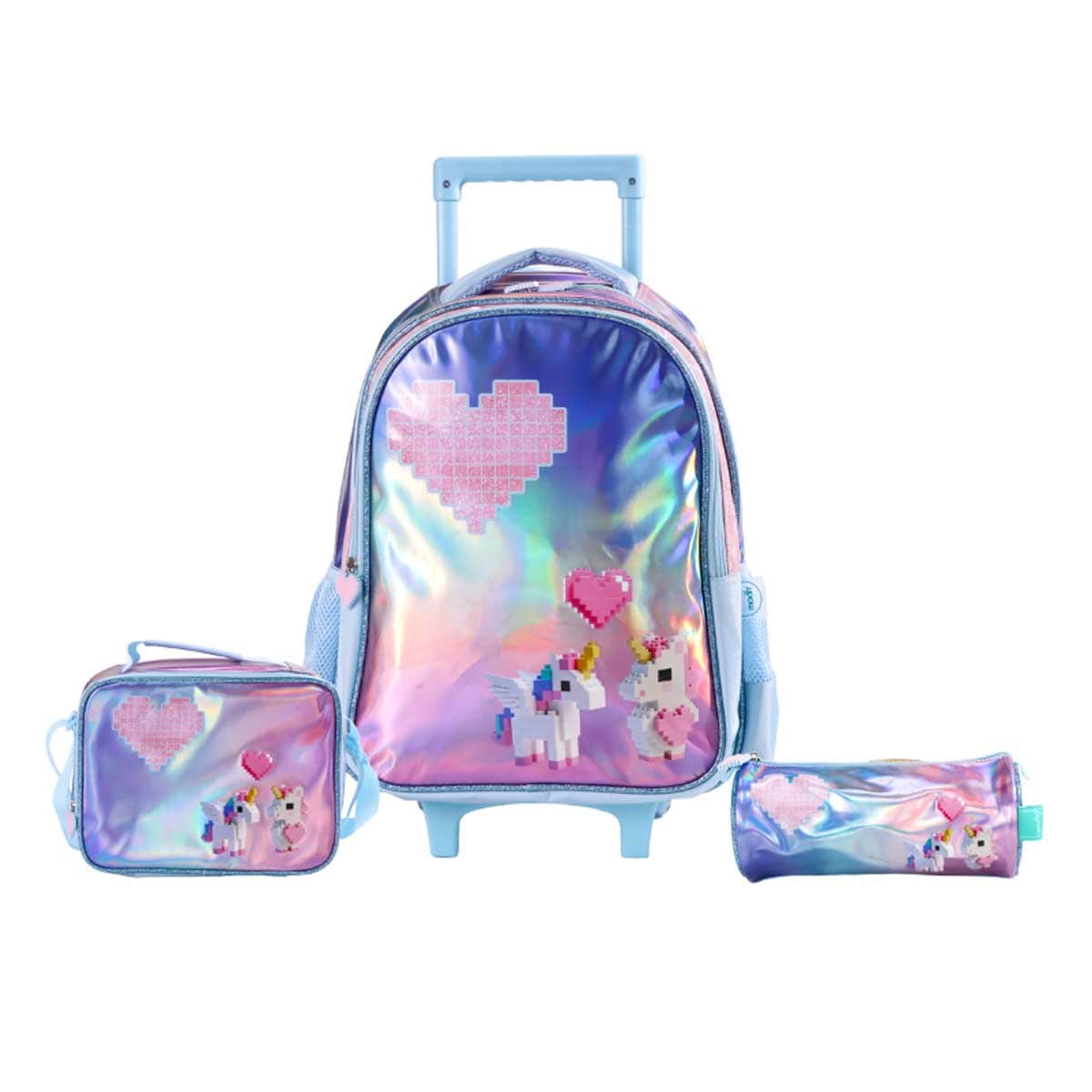 Moon 16" Unicorn Pink & Blue 3-in-1 Trolley Backpack + Lunch Bag + Pencil Case Set