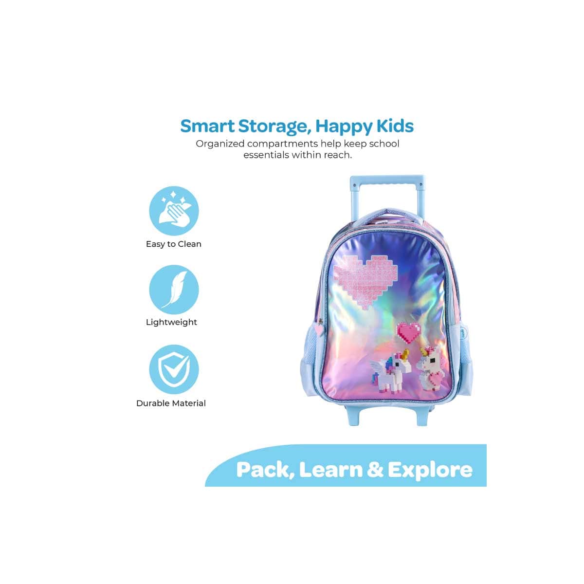 Moon 16" Unicorn Pink & Blue 3-in-1 Trolley Backpack + Lunch Bag + Pencil Case Set
