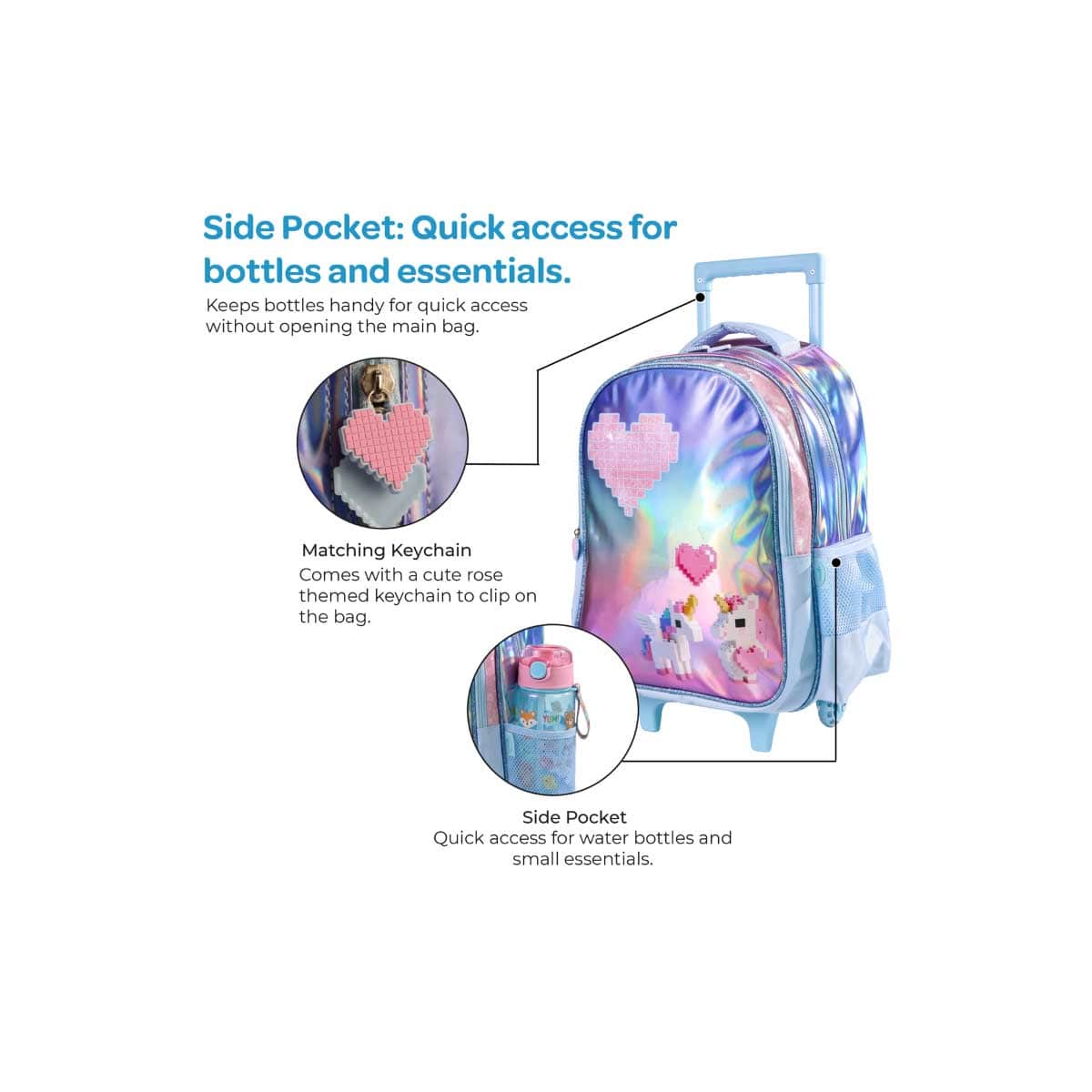 Moon 16" Unicorn Pink & Blue 3-in-1 Trolley Backpack + Lunch Bag + Pencil Case Set