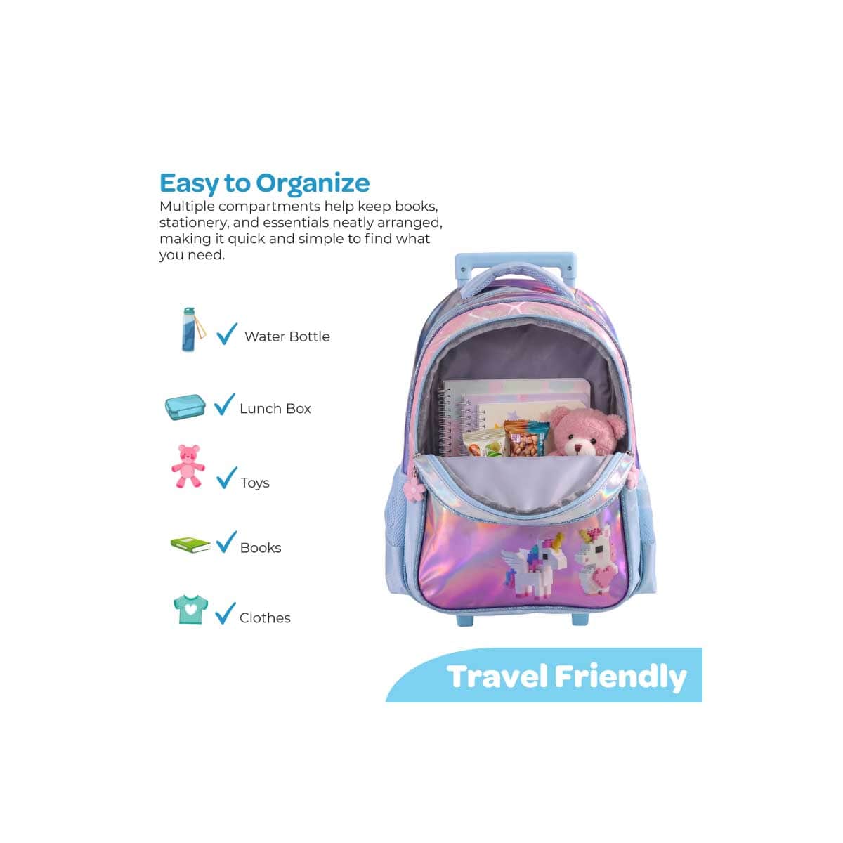 Moon 16" Unicorn Pink & Blue 3-in-1 Trolley Backpack + Lunch Bag + Pencil Case Set