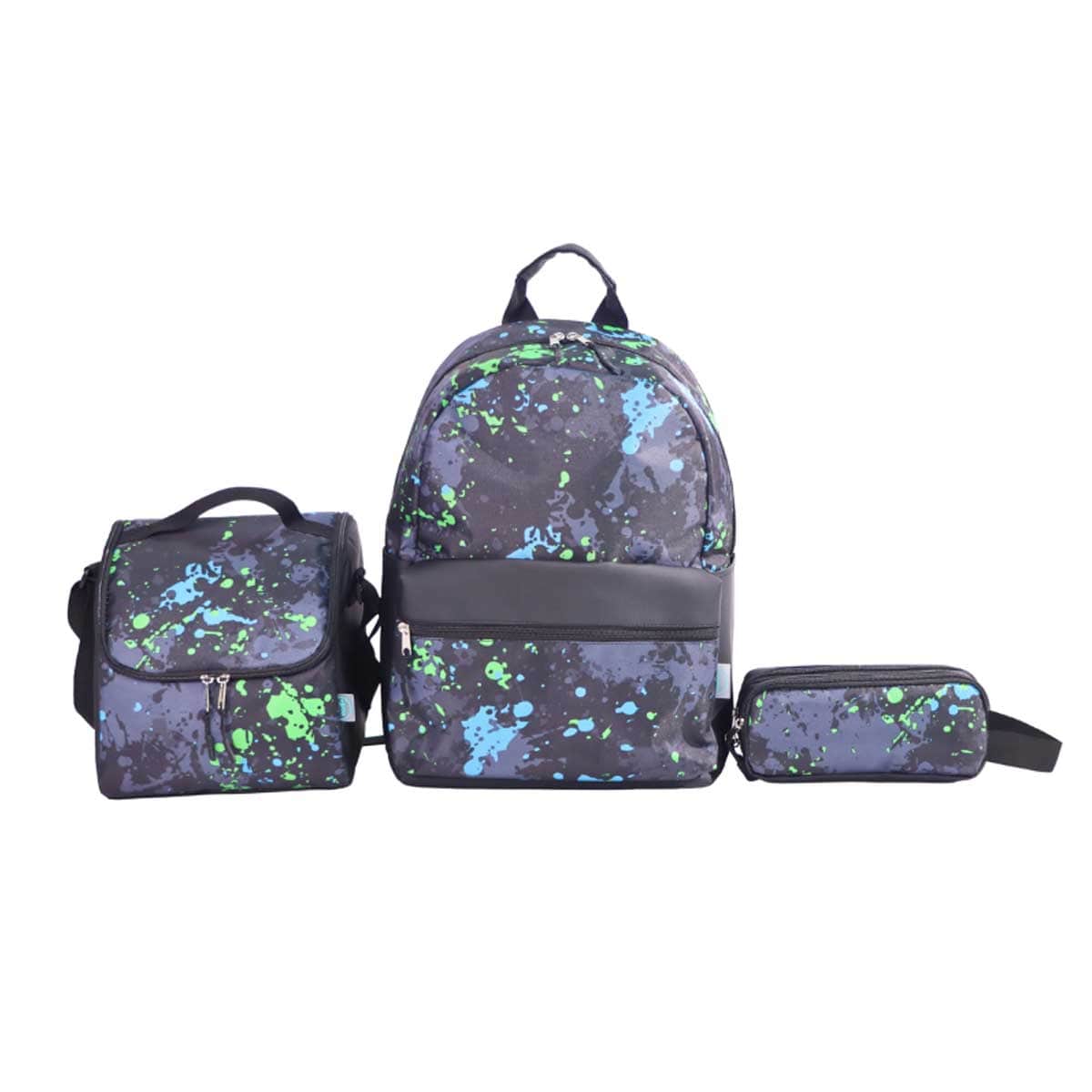 Moon 17" Black 3-in-1 Backpack + Lunch Bag + Pencil Case Set