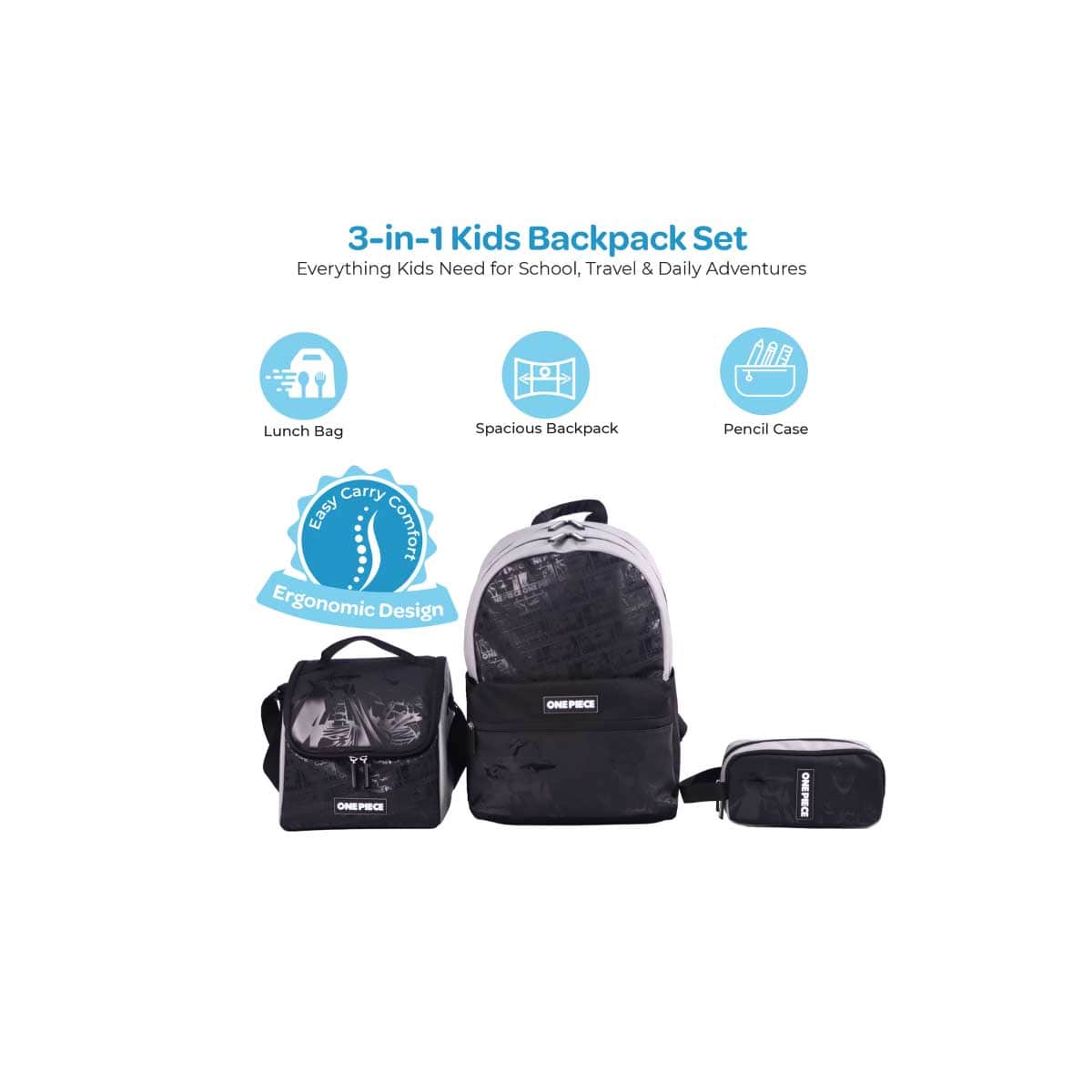 Moon 17" One Piece 3-in-1 Backpack + Lunch Bag + Pencil Case Set