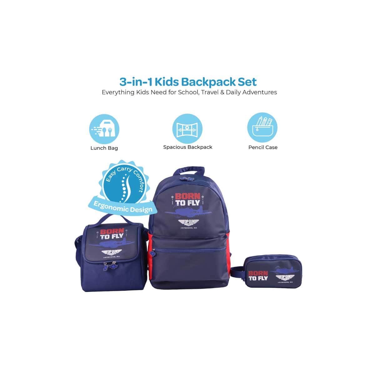 Moon 17" Blue 3-in-1 Backpack + Lunch Bag + Pencil Case Set