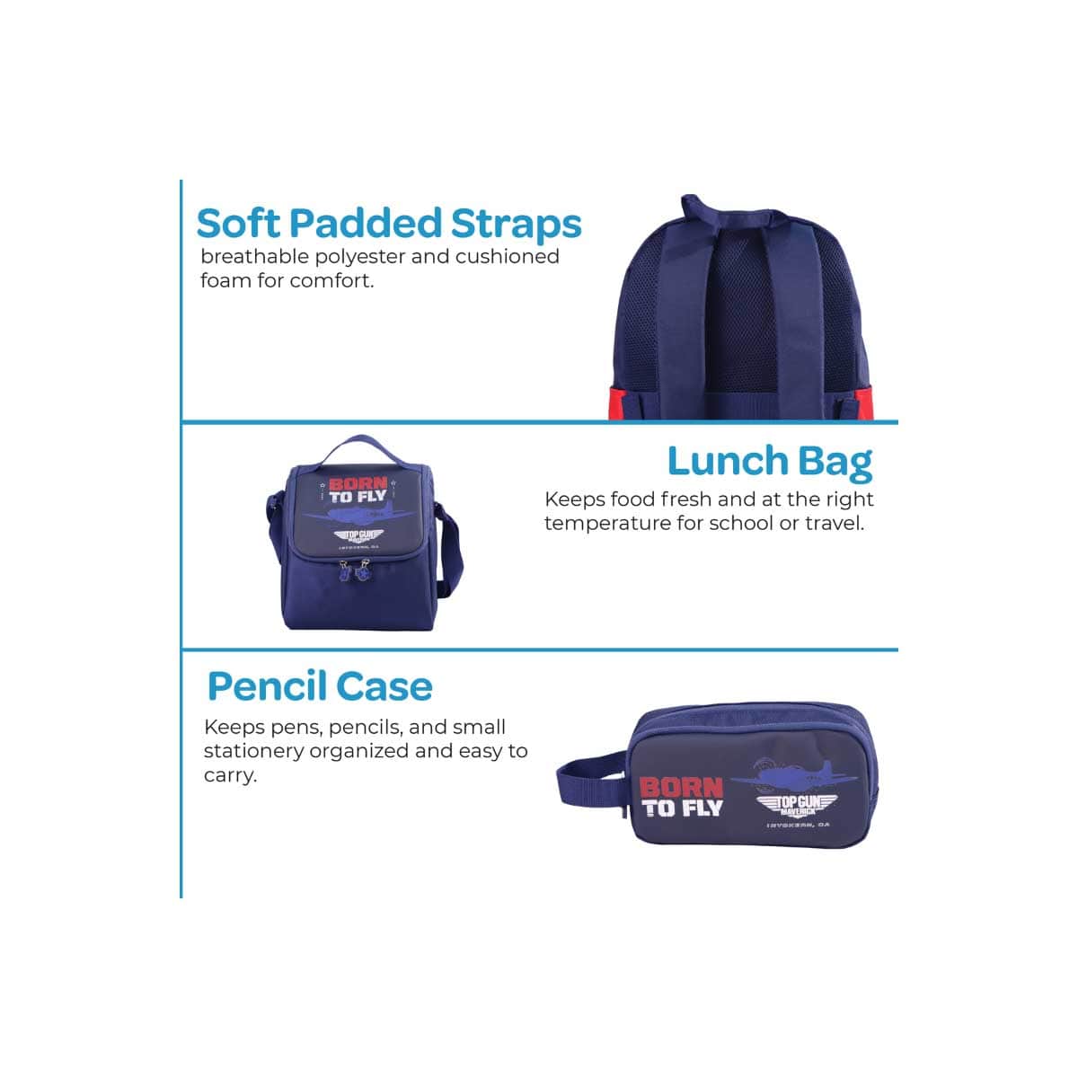 Moon 17" Blue 3-in-1 Backpack + Lunch Bag + Pencil Case Set