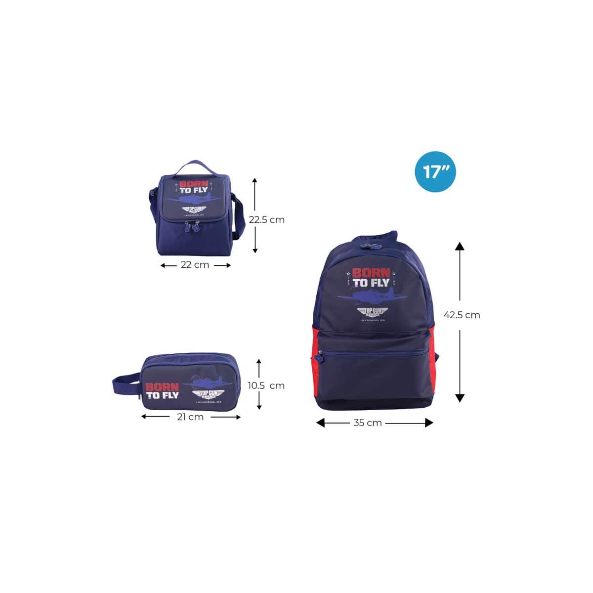 Moon 17" Blue 3-in-1 Backpack + Lunch Bag + Pencil Case Set