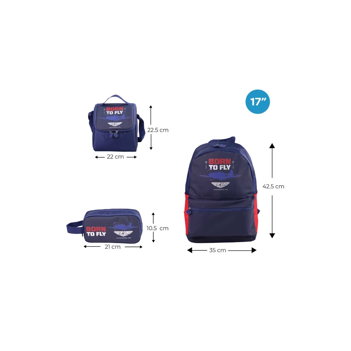 Moon 17" Sonic Blue 3-in-1 Backpack + Lunch Bag + Pencil Case Set