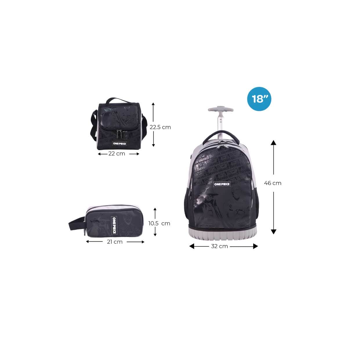 Moon 18" One Piece 3-in-1 Trolley Backpack + Lunch Bag + Pencil Case Set