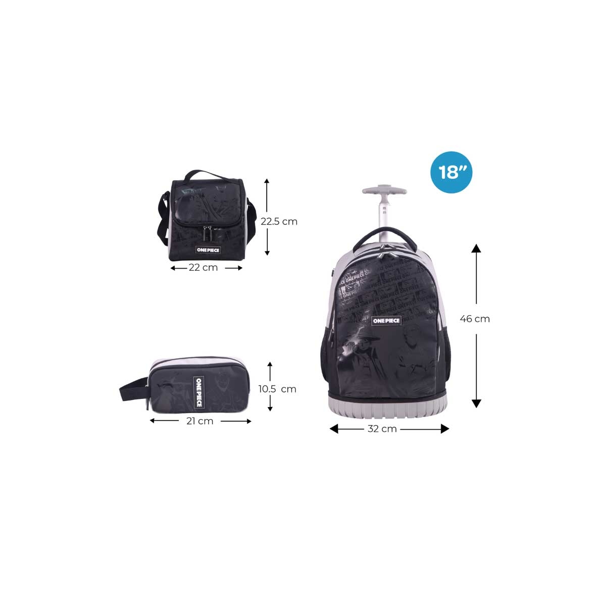 Moon 18" One Piece 3-in-1 Trolley Backpack + Lunch Bag + Pencil Case Set