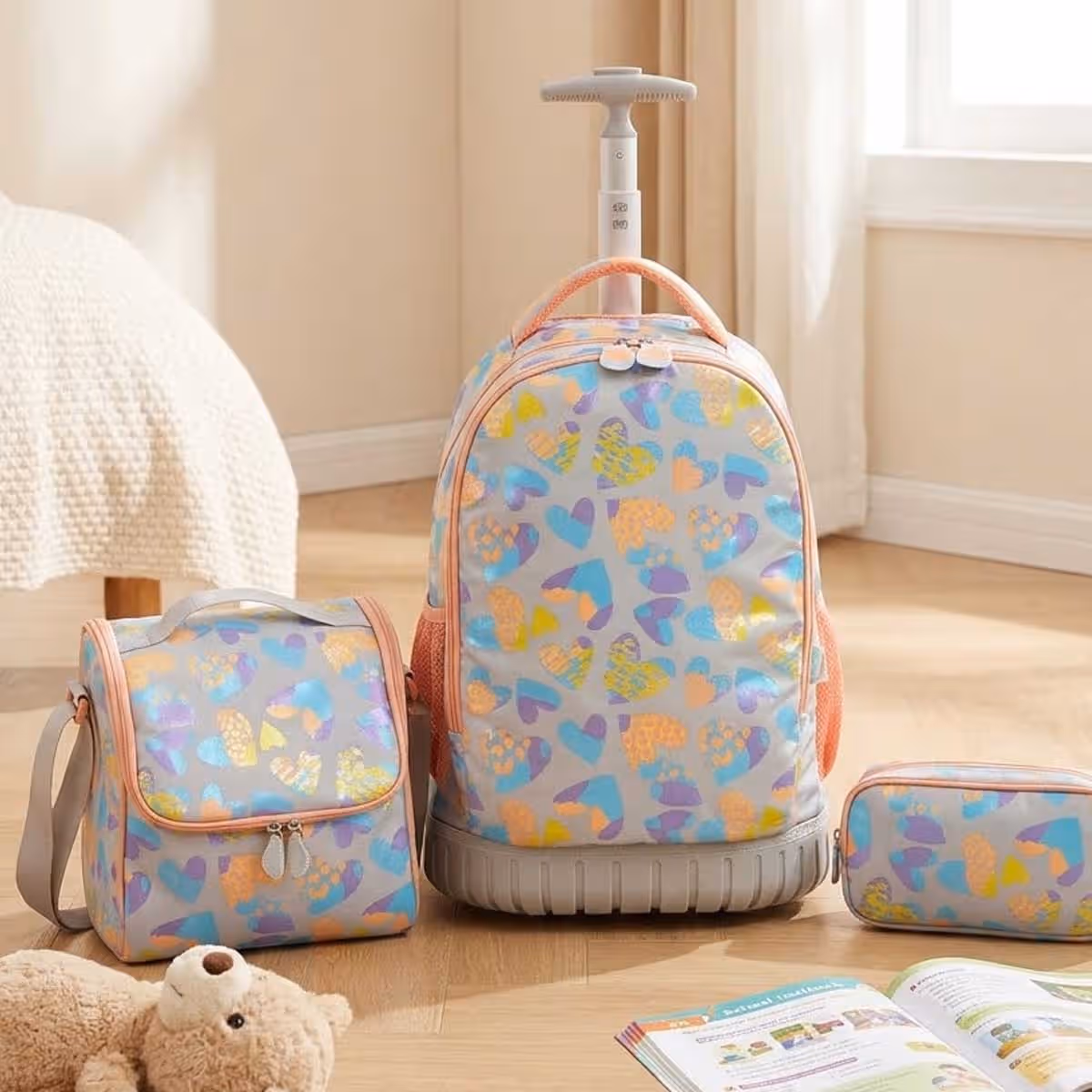 Moon 18" Pink 3-in-1 Trolley Backpack + Lunch Bag + Pencil Case Set