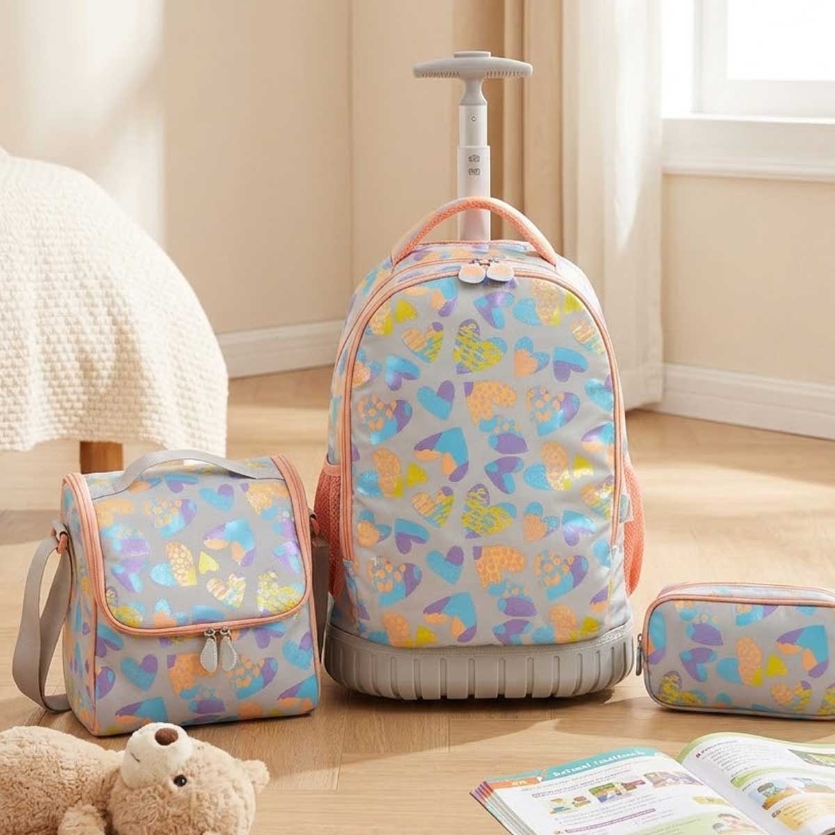 Moon 18" Pink 3-in-1 Trolley Backpack + Lunch Bag + Pencil Case Set