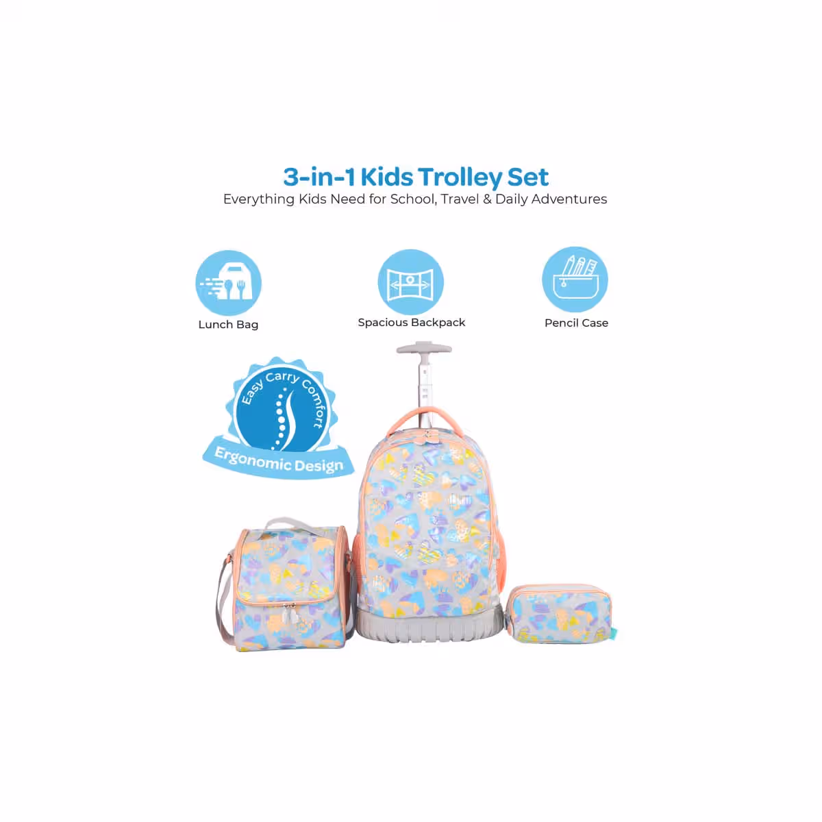 Moon 18" Pink 3-in-1 Trolley Backpack + Lunch Bag + Pencil Case Set