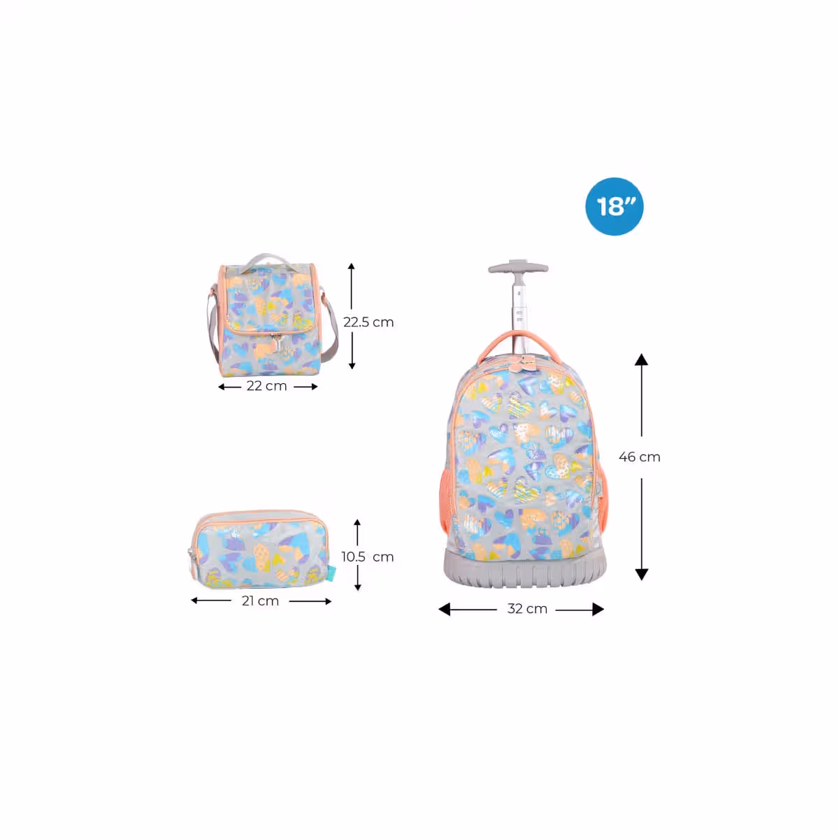 Moon 18" Pink 3-in-1 Trolley Backpack + Lunch Bag + Pencil Case Set