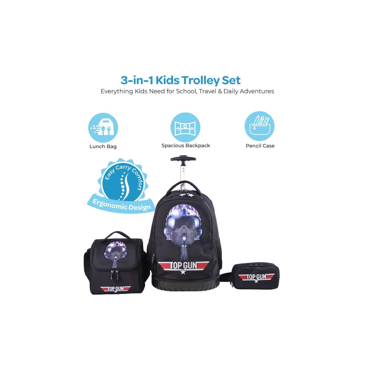 Moon 18" 3-in-1 Trolley Backpack + Lunch Bag + Pencil Case Set
