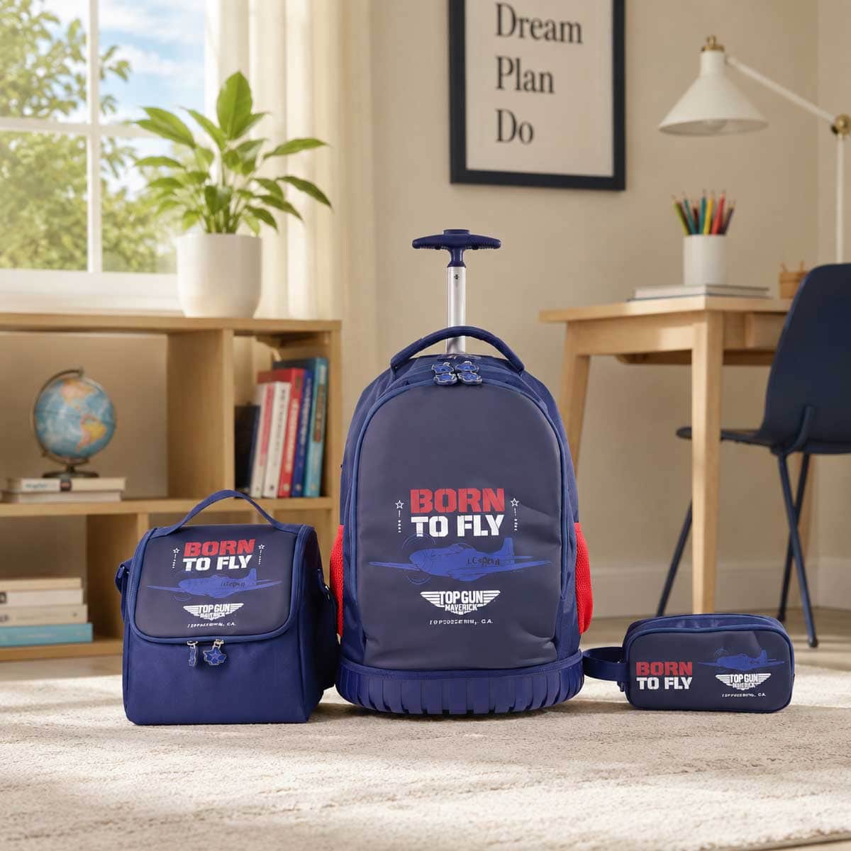 Moon 18" Blue 3-in-1 Trolley Backpack + Lunch Bag + Pencil Case Set