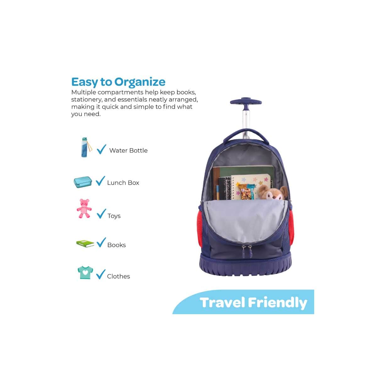 Moon 18" Blue 3-in-1 Trolley Backpack + Lunch Bag + Pencil Case Set