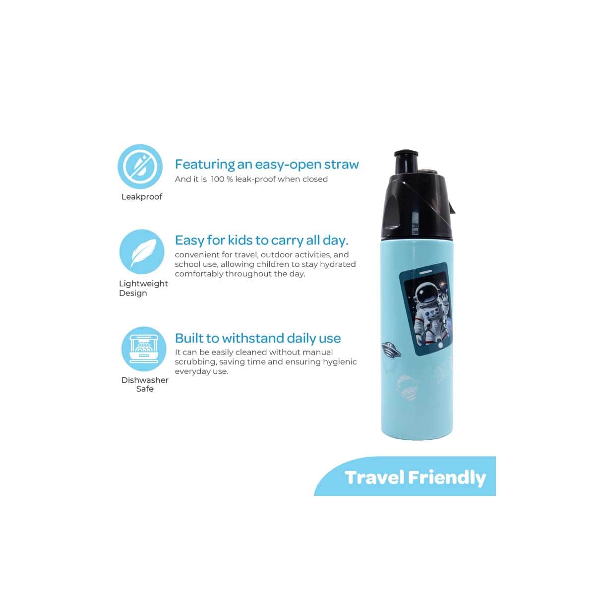 Moon 500ml Astronaut Insulated Stainless Steel Mist Spray Water Bottle