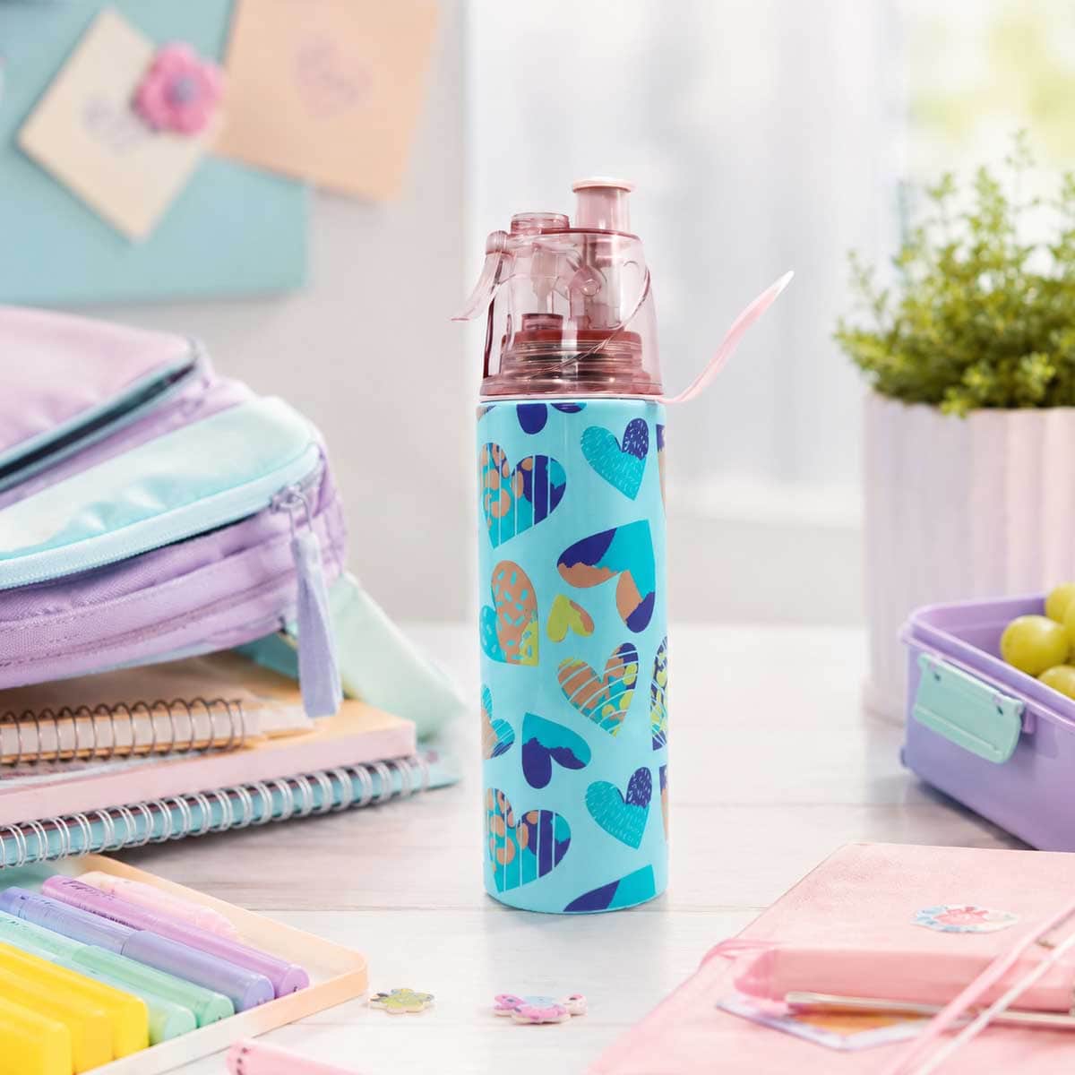 Moon 500ml Hearted Insulated Stainless Steel Mist Spray Water Bottle