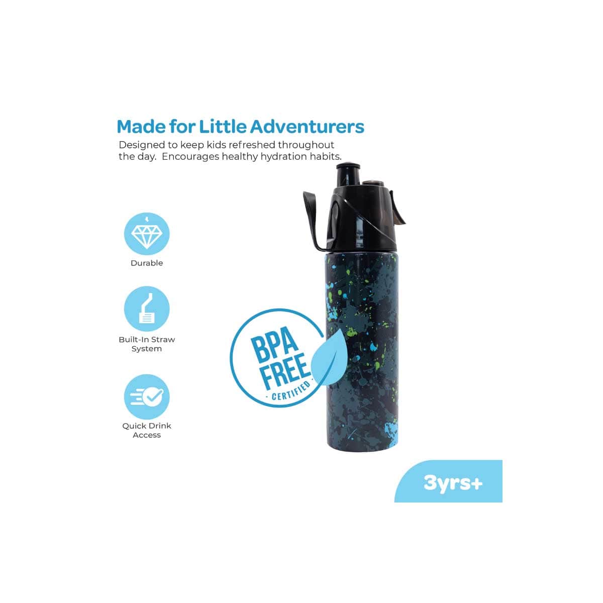 Moon 500ml Kids Insulated Stainless Steel Mist Spray Water Bottle