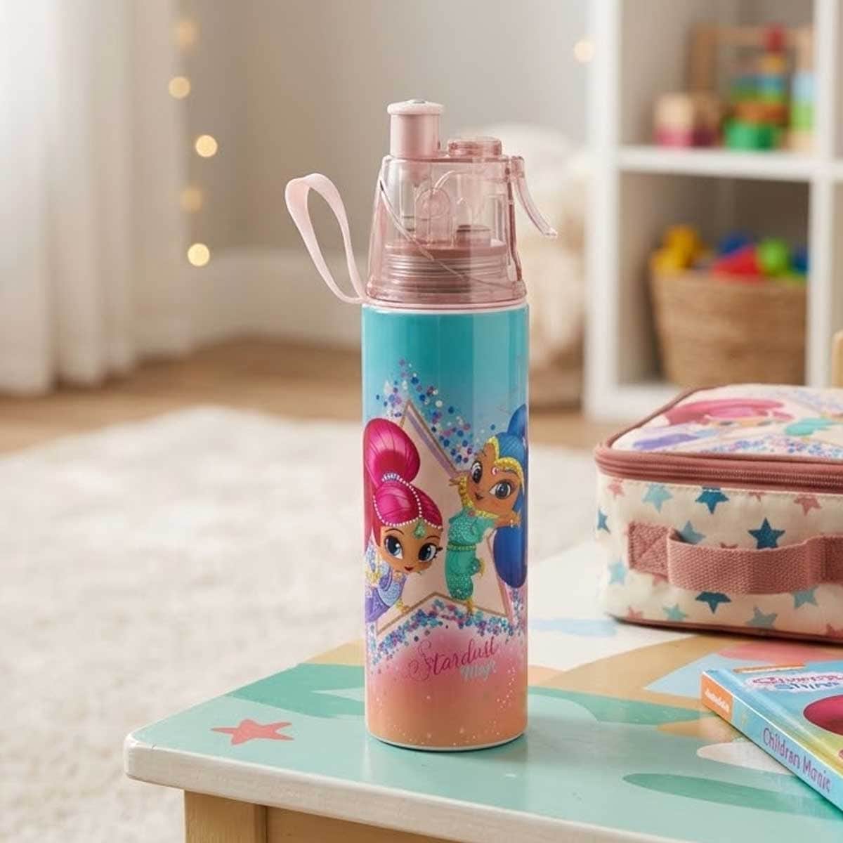 Moon 500ml Licensed Shimmer & Shine Kids Insulated Mist Spray Water Bottle