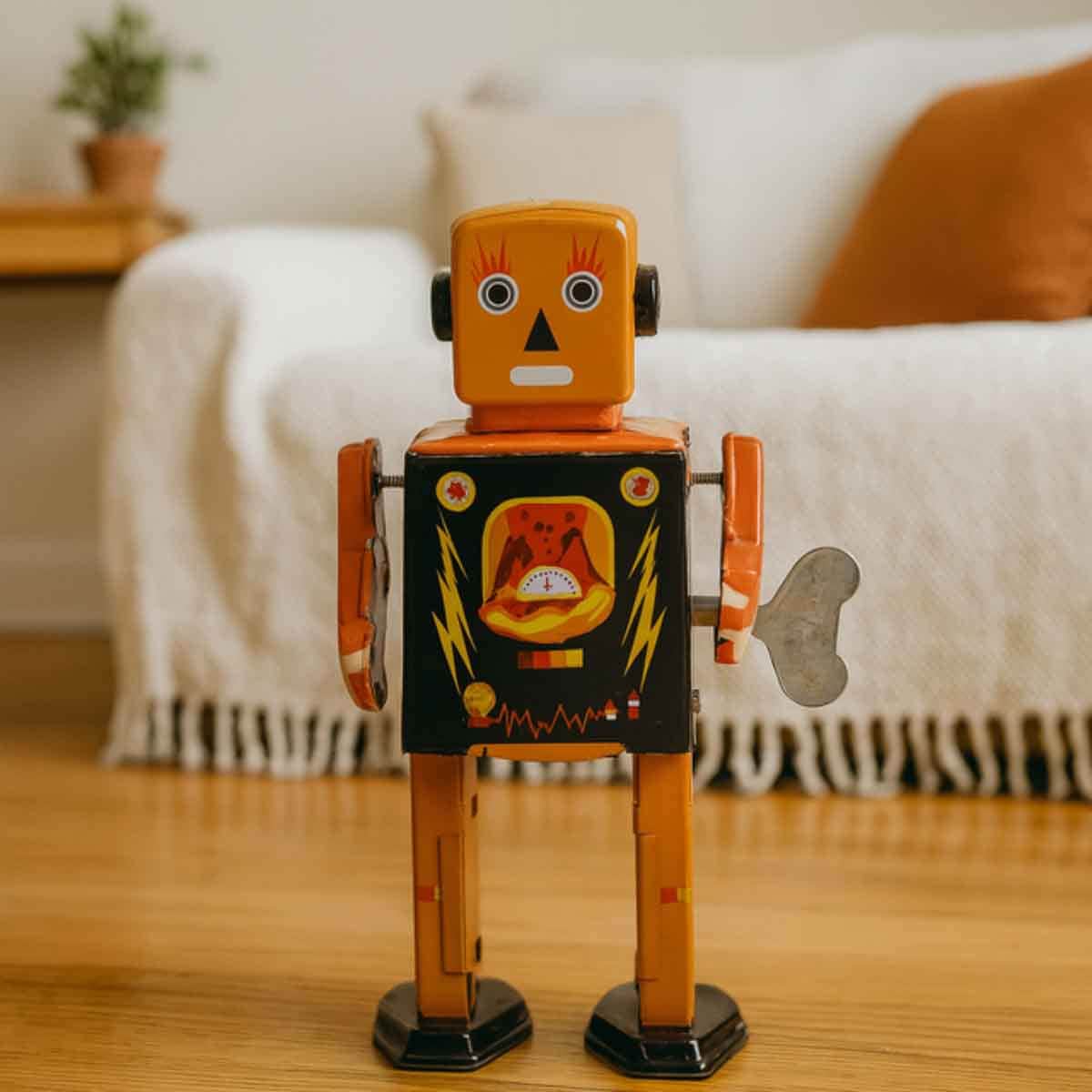 Mr & Mrs Tin 6” Volcano Bot Limited Edition Vintage Wind Up Toy Unisex, 3-4 Years