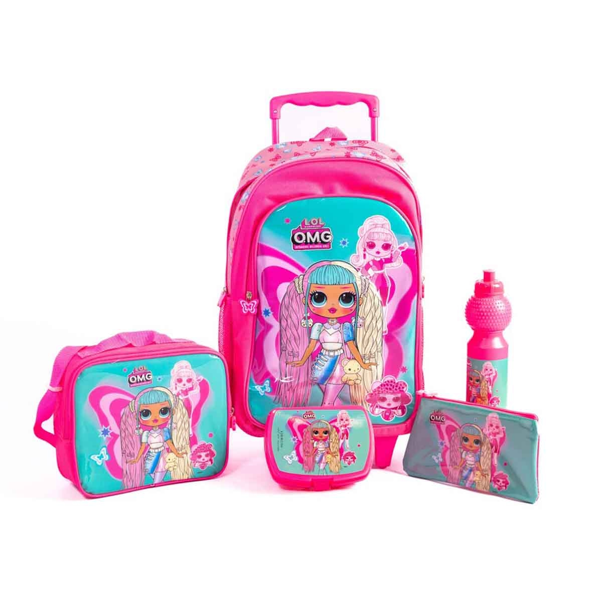 ماي ليتل بوني مجموعة حقيبة ترولي مدرسية مقاس 18 انش 5 في 1 مع حقيبة غداء ومقلمة وزجاجة مياه وصندوق طعام للجنسين من عمر 5-7 سنوات