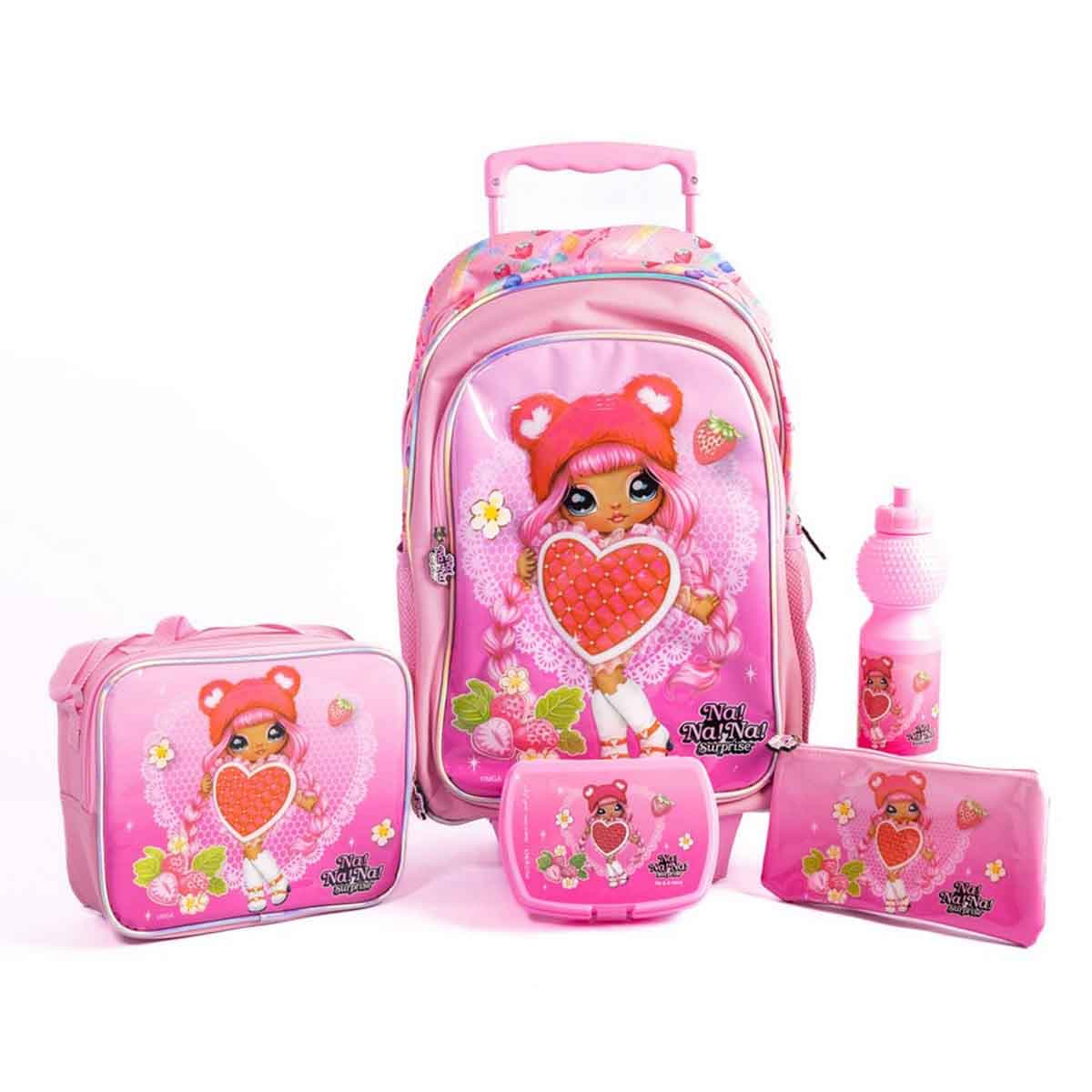 Na!Na!Na! 18" Trolley Bag Set with Lunch Bag, Pencil Case, Water Bottle & Lunch Box Unisex, 5-7 Years