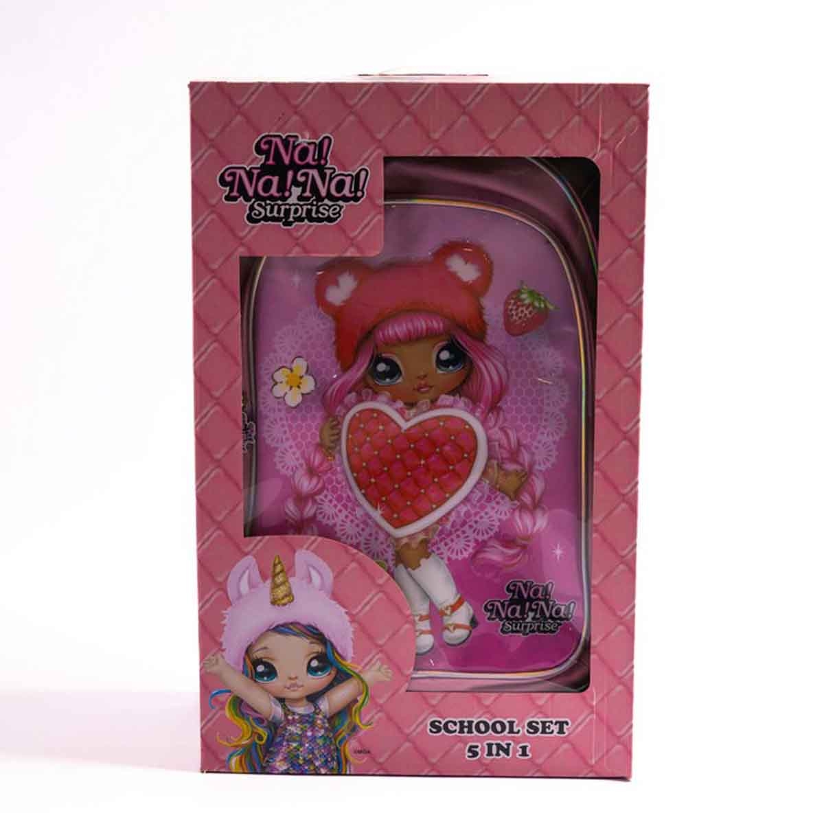 نا! نا! نا! مجموعة حقيبة ترولي مقاس 18 انش مع حقيبة غداء ومقلمة وزجاجة مياه وصندوق طعام للجنسين من عمر 5-7 سنوات