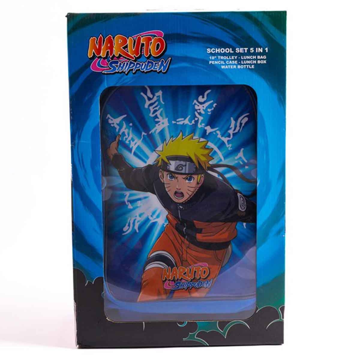 Naruto 18" Blue Trolley Bag Set with Lunch Bag, Pencil Case, Water Bottle & Lunch Box