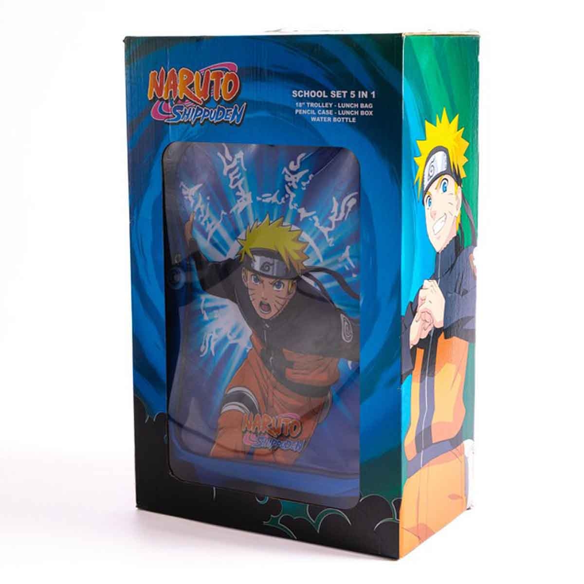 Naruto 18" Blue Trolley Bag Set with Lunch Bag, Pencil Case, Water Bottle & Lunch Box