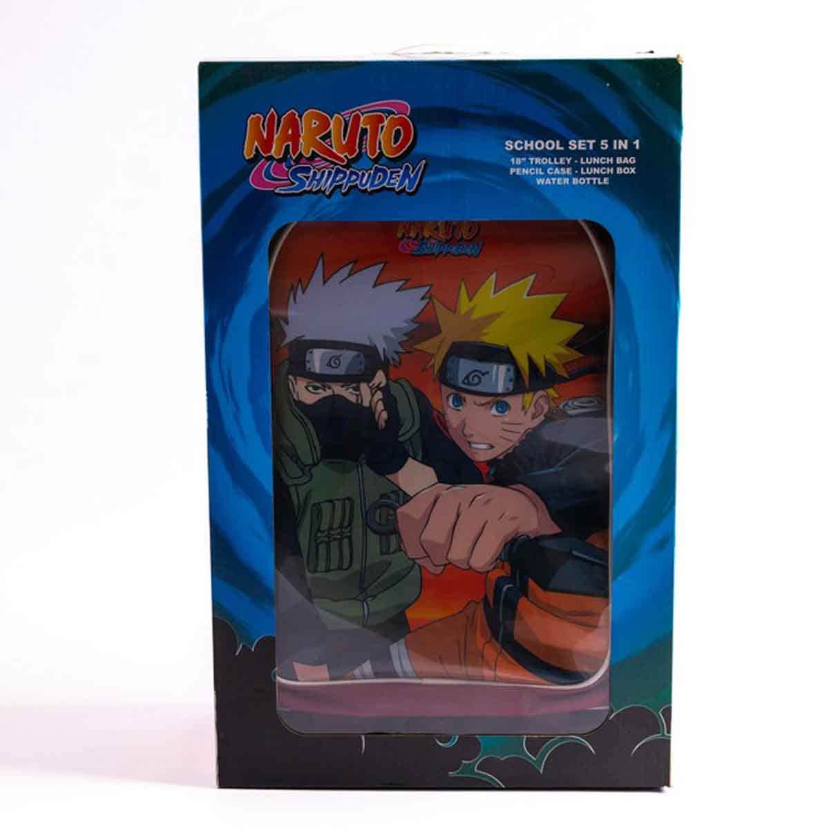 Naruto 18" Maroon Trolley Bag Set with Lunch Bag, Pencil Case, Water Bottle & Lunch Box