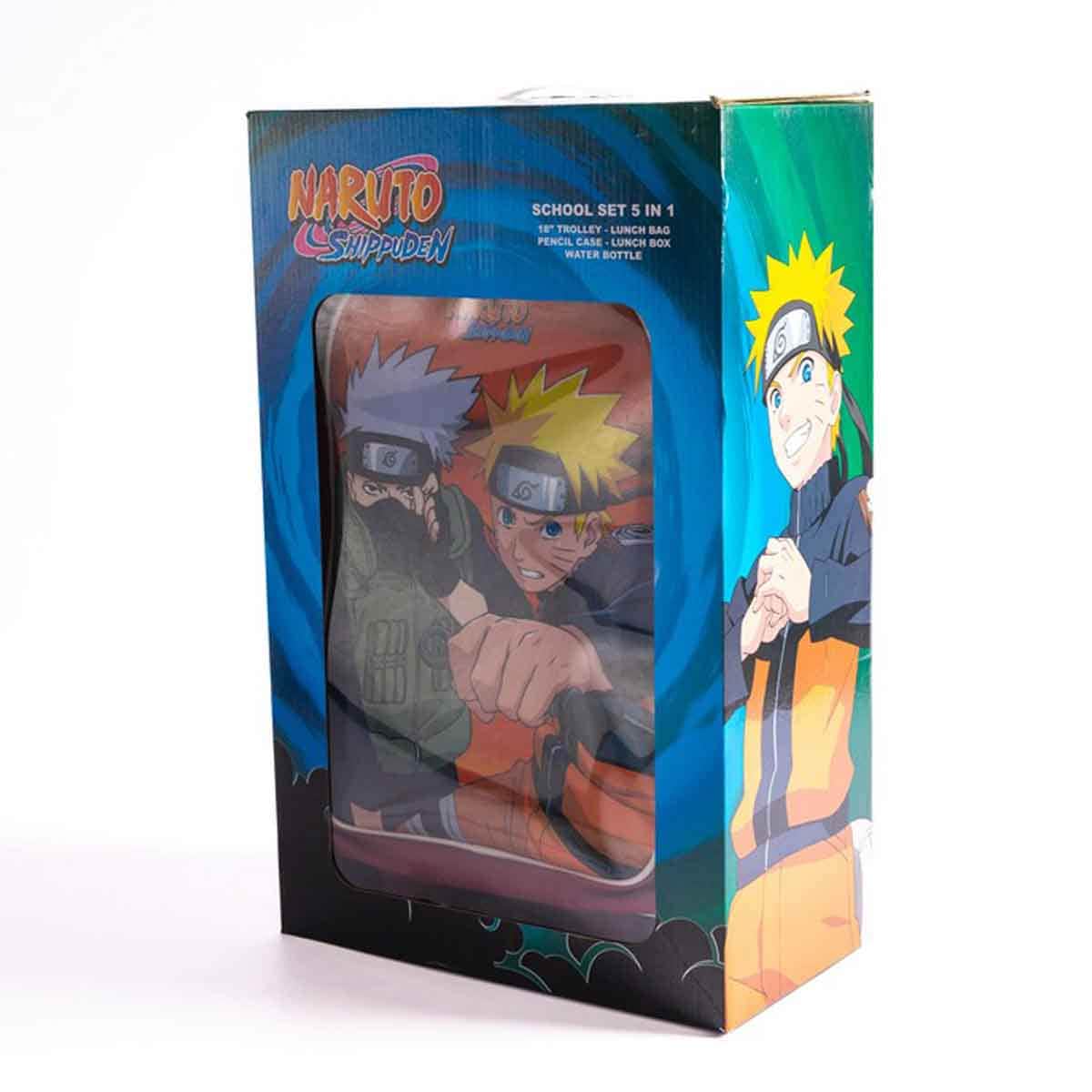 Naruto 18" Maroon Trolley Bag Set with Lunch Bag, Pencil Case, Water Bottle & Lunch Box