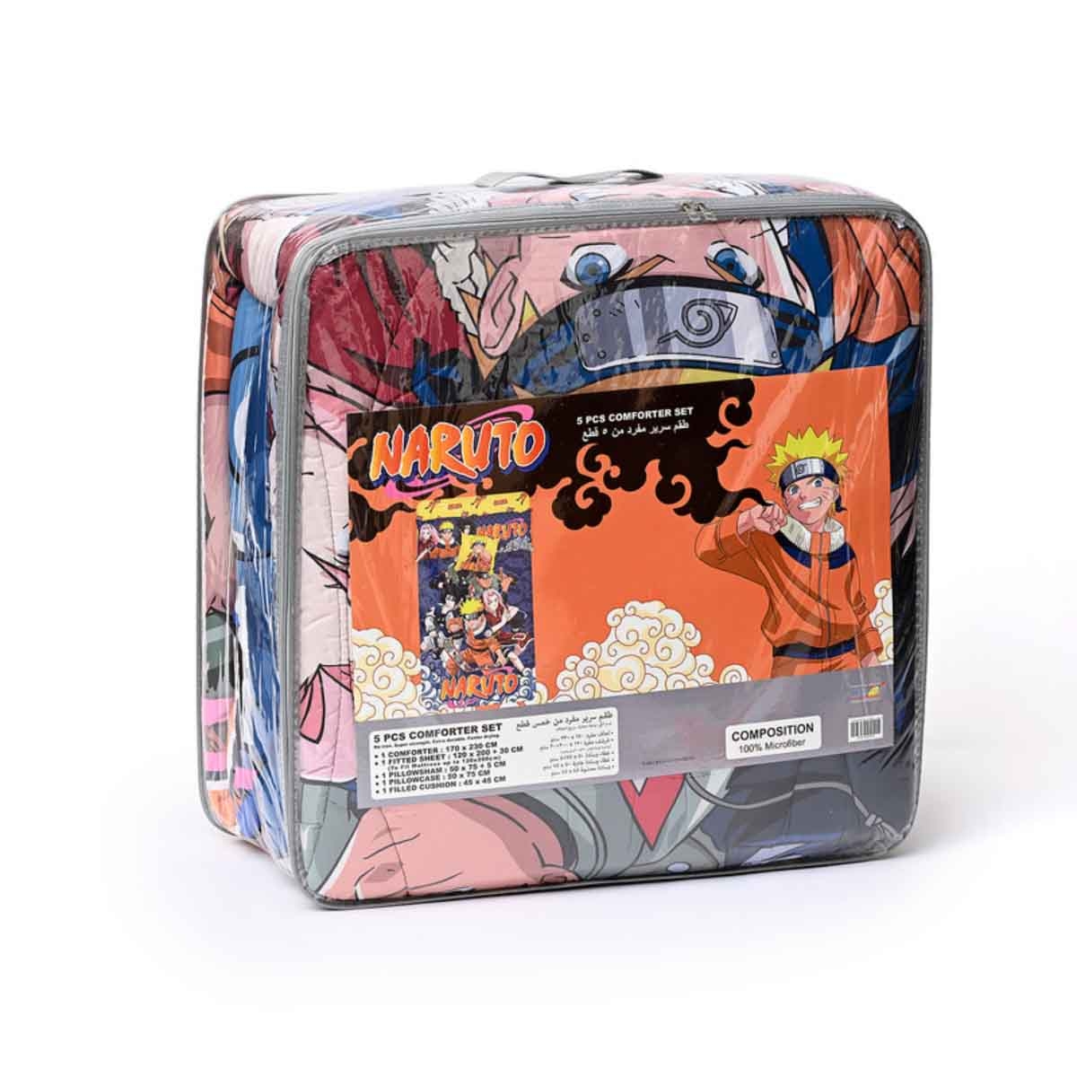 ناروتو طقم لحاف مكون من 5 قطع من ألياف دقيقة مفرشة باللون البرتقالي مع غلاف بوليستر