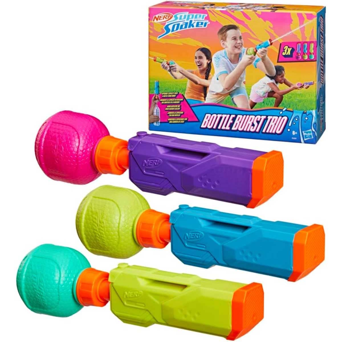 Nerf 3-Piece Super Soaker Bottle Burst Trio Water Blaster Set Unisex, 6-8 Years