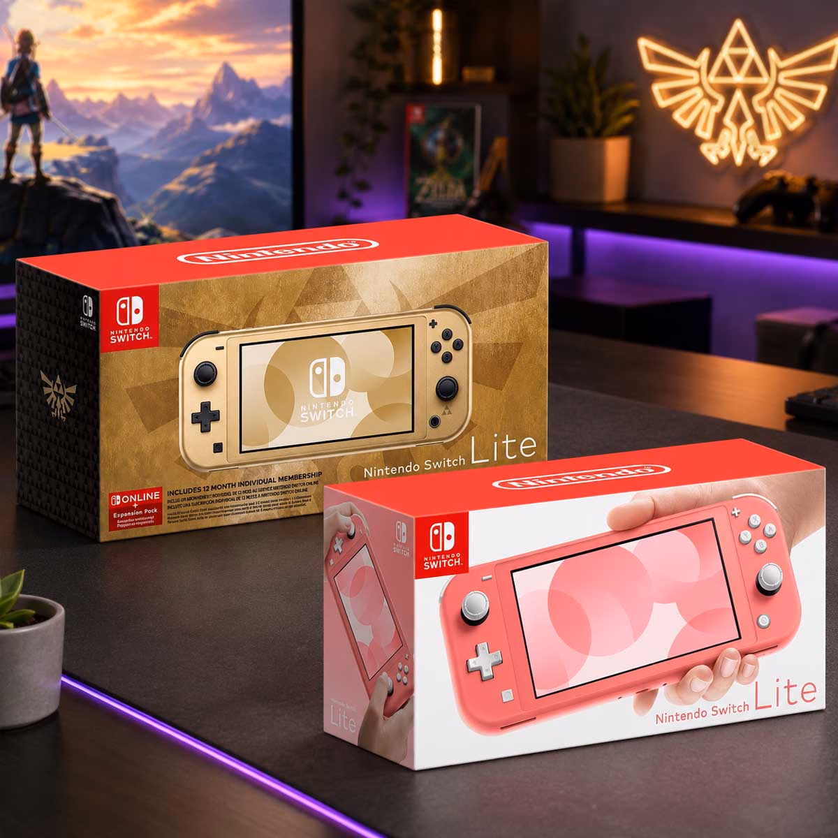 Nintendo Switch Lite Coral Pink & Hyrule Edition Gold International Version Console Bundle