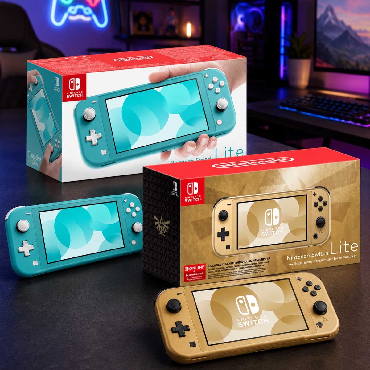 Nintendo Switch Lite Turquoise & Hyrule Edition Gold International Version Console Bundle