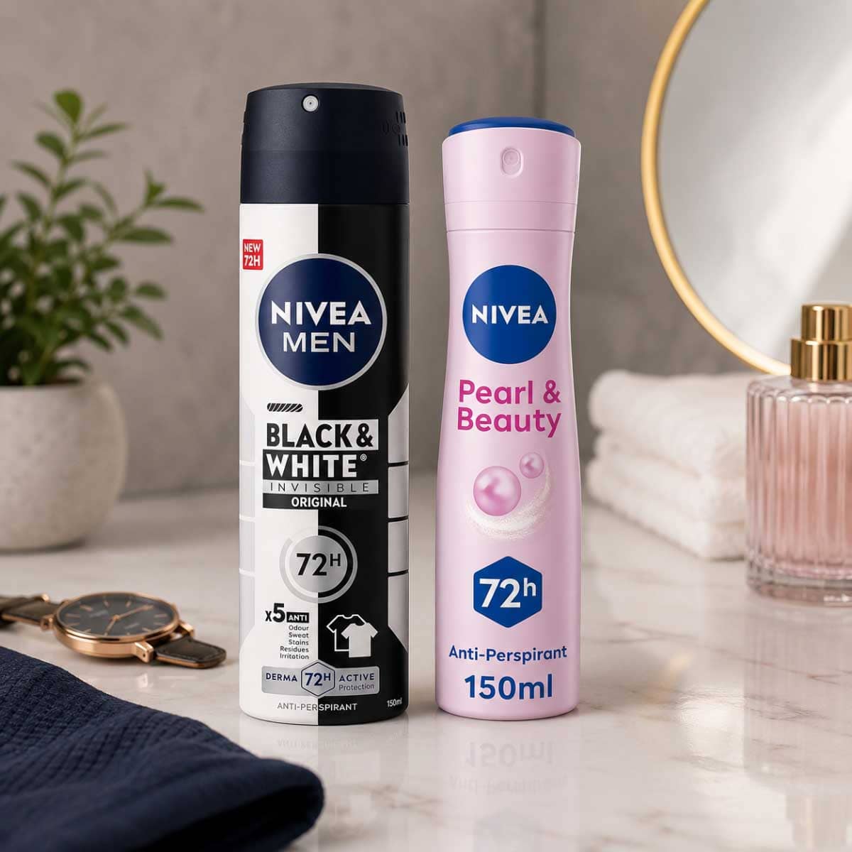 Nivea Pearl & Beauty Antiperspirant with Black & White Invisible Deodorant Bundle
