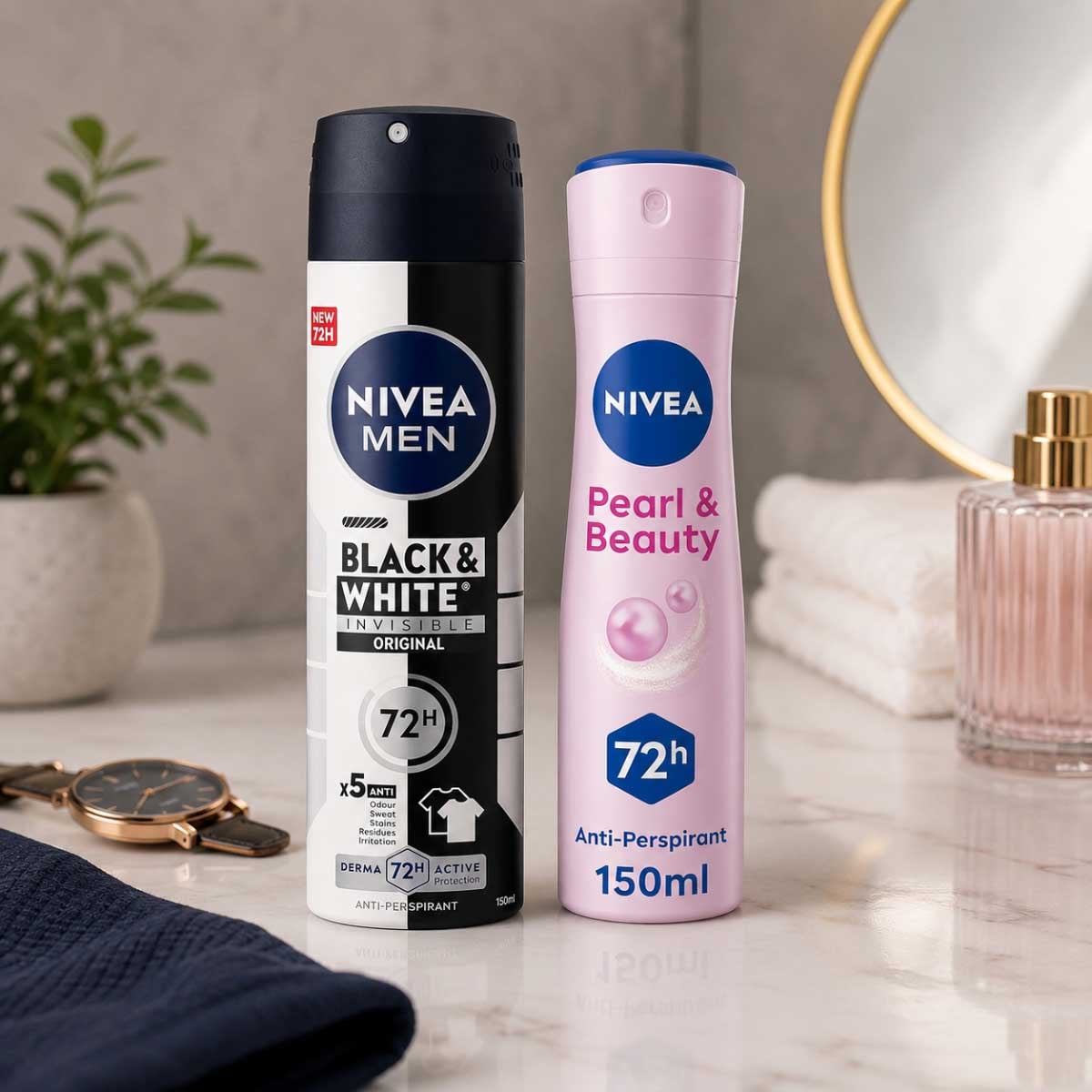 Nivea Pearl & Beauty Antiperspirant with Black & White Invisible Deodorant Bundle