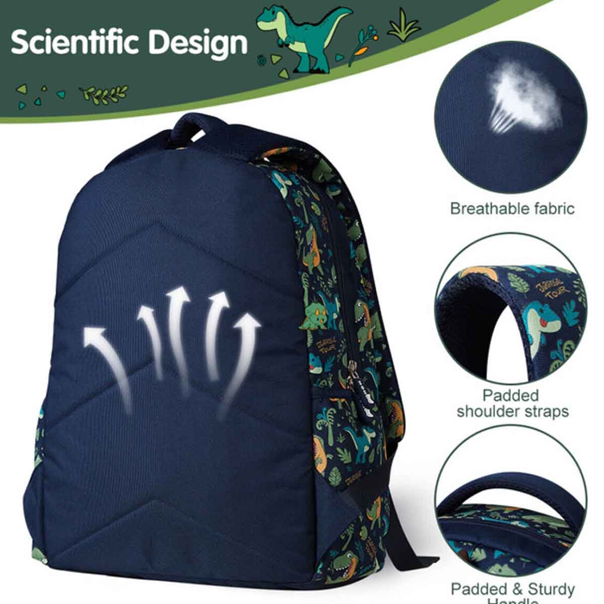 نوهو حقيبة مدرسية ديناصور 16 إنش للأطفال باللون الأخضر للجنسين، 3-4 سنوات
