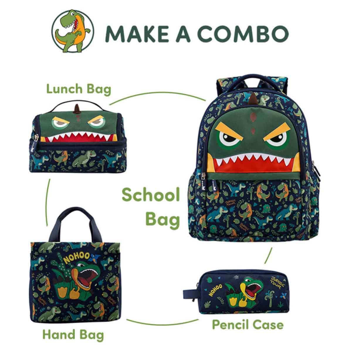 Nohoo Kids 16" Dino Green School Bag Unisex, 3-4 Years