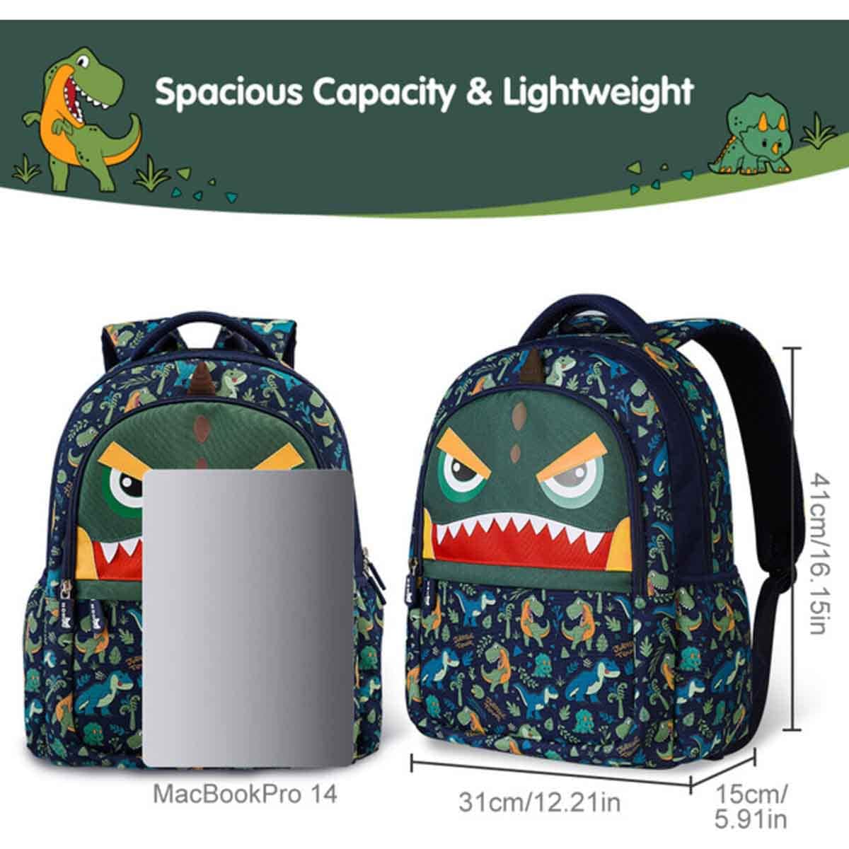 Nohoo Kids 16" Dino Green School Bag Unisex, 3-4 Years