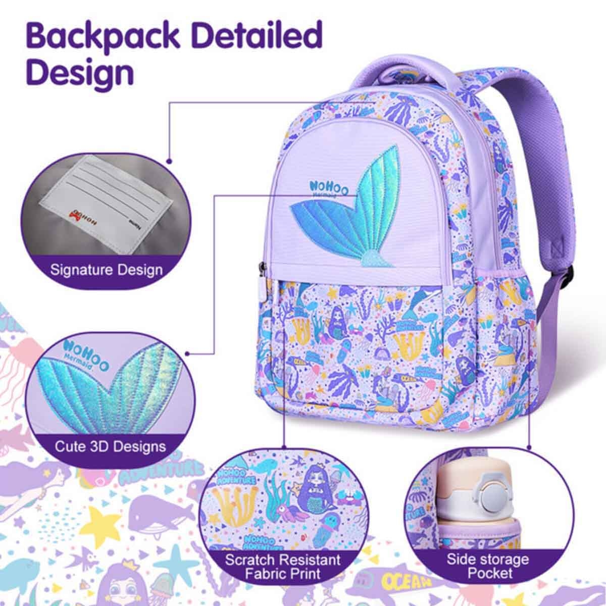 Nohoo Kids 16" Purple Mermaid School Bag